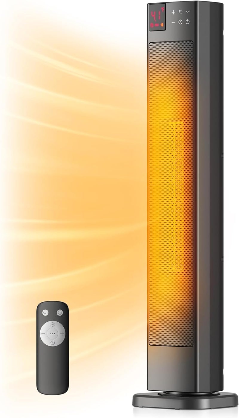 PELONIS 30” Ceramic Tower Space Heater with Adjustable Thermostat for Large Room, 75° Oscillation, Remote Control & 12H Timer, Tip-Over Switch & Overheating Protection, 1500W, PHF15RSAPH30, Black - Image 1